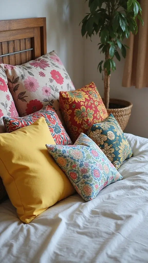 35 Modern Boho Bedroom Ideas for a Fresh, Trendy Look 33 35 Modern Boho Bedroom Ideas for a Fresh, Trendy Look - 31. Artistic Pillows