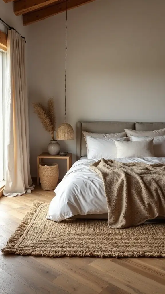 Grey Boho Bedroom Ideas: 29 Chic Neutrals with a Touch of Bohemian Flair 14 Grey Boho Bedroom Ideas: 29 Chic Neutrals with a Touch of Bohemian Flair - 13. Earthy, Natural Flooring