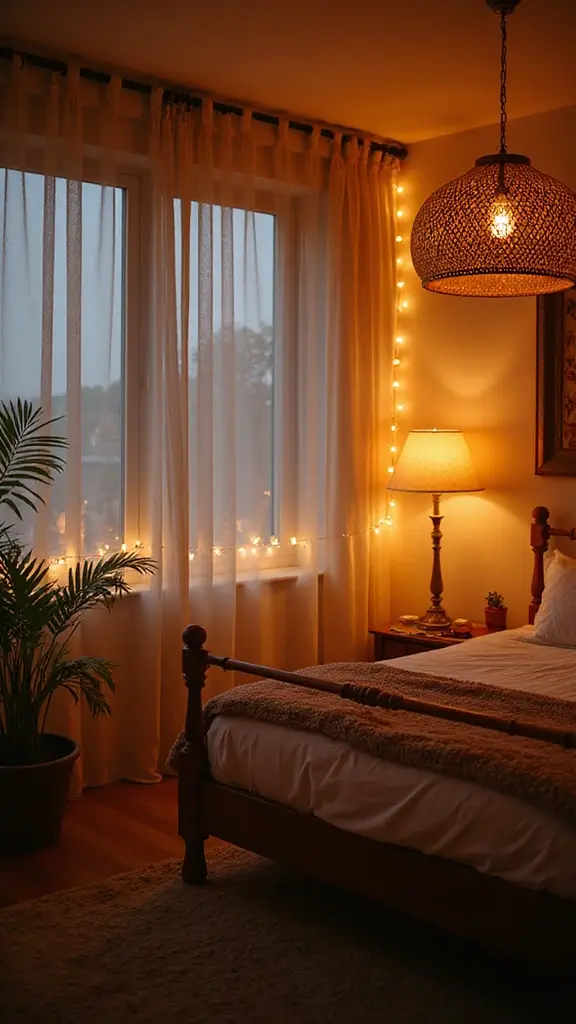 29 Small Boho Bedroom Ideas to Maximize Space in Style - 4. Boho-Inspired Lighting