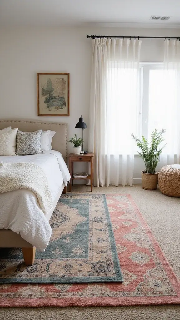 Grey Boho Bedroom Ideas: 29 Chic Neutrals with a Touch of Bohemian Flair 26 Grey Boho Bedroom Ideas: 29 Chic Neutrals with a Touch of Bohemian Flair - 25. Layering Rugs for Texture