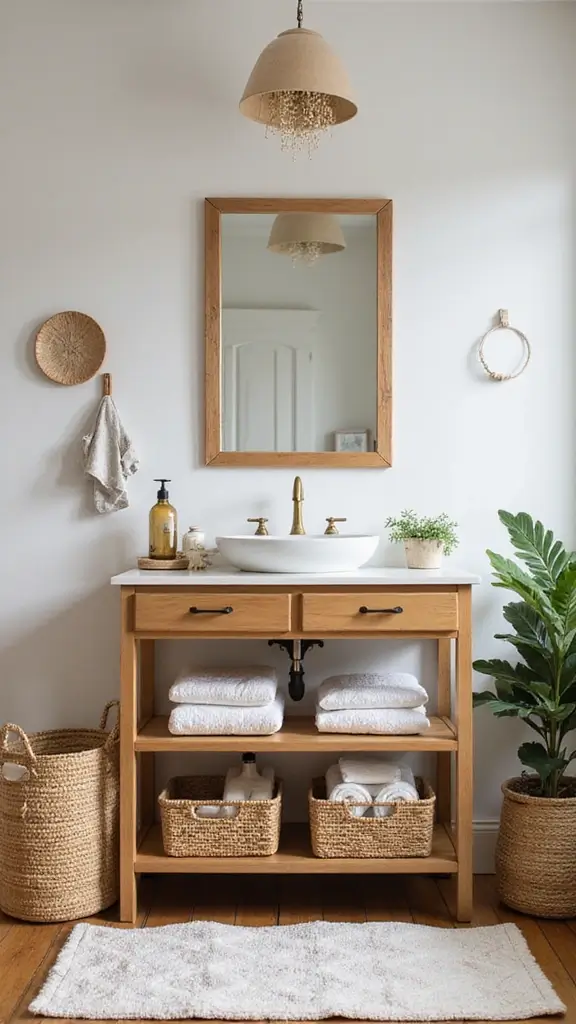 Boho Vanity Ideas Bathroom: 29 Chic and Functional Designs 11 10. Rattan and Wicker Baskets