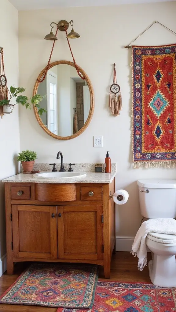 Boho Vanity Ideas Bathroom: 29 Chic and Functional Designs 3 2. Colorful Textile Accents