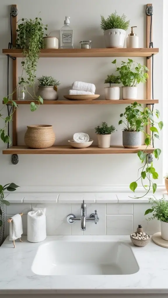 Boho Vanity Ideas Bathroom: 29 Chic and Functional Designs 28 27. Curated Shelf Displays