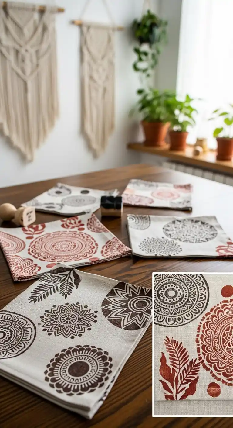 19 Stunning Boho Kitchen DIY Ideas to Transform Your Space 14 12. Hand-Stamped Linen Napkins