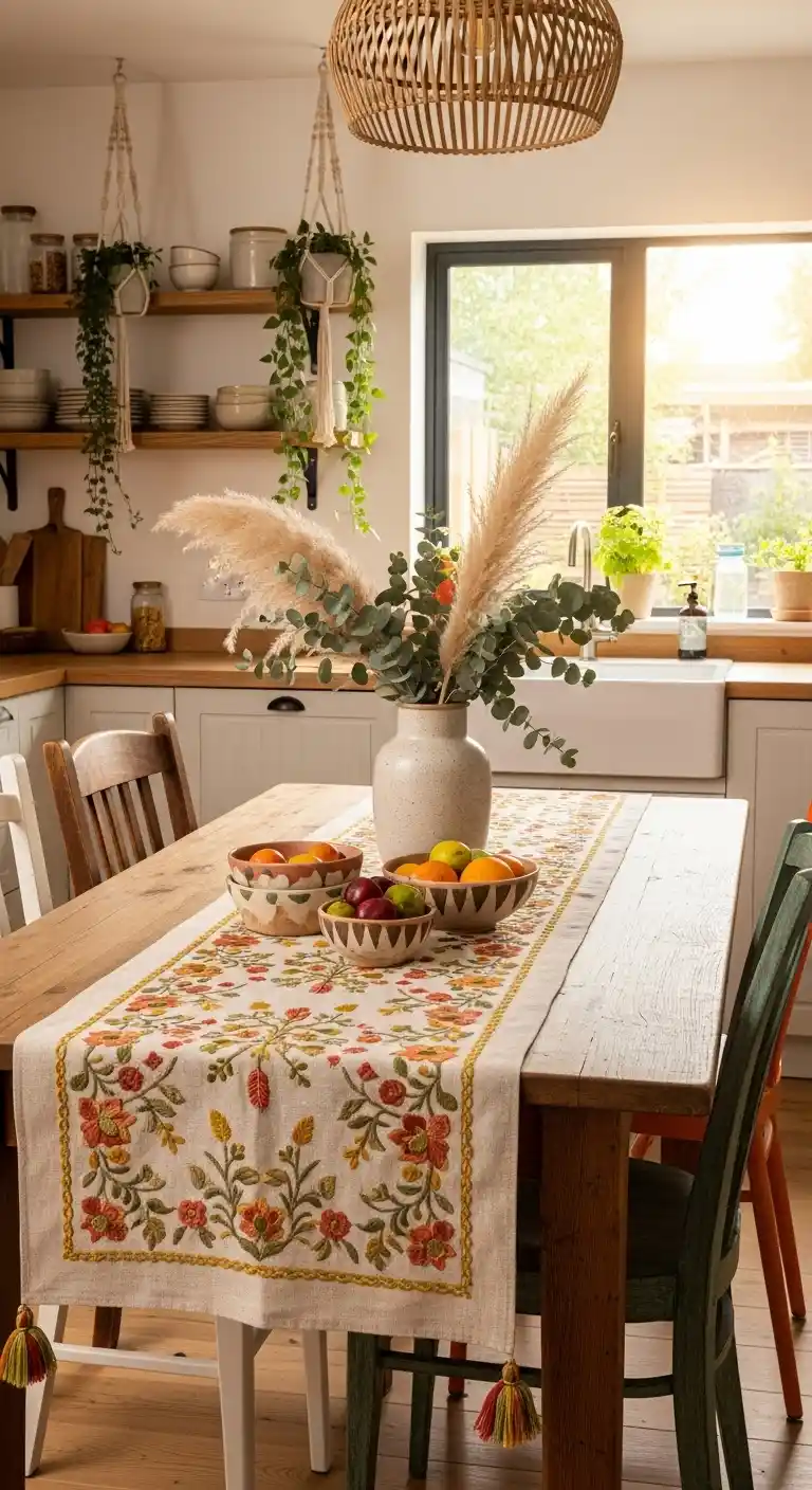 19 Stunning Boho Kitchen DIY Ideas to Transform Your Space 16 14. Boho-Inspired Table Runner