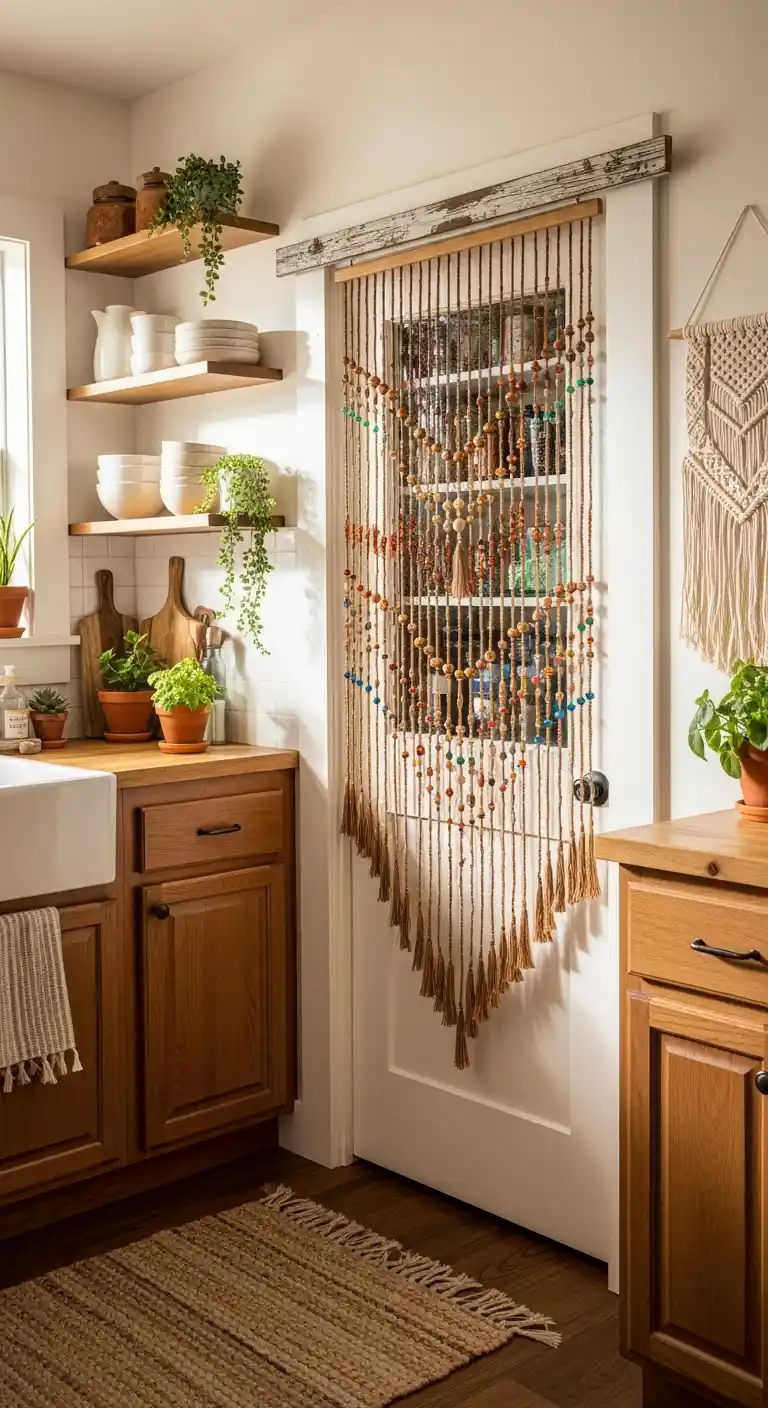 19 Stunning Boho Kitchen DIY Ideas to Transform Your Space 21 19. Handmade Beaded Curtain for Pantry Door