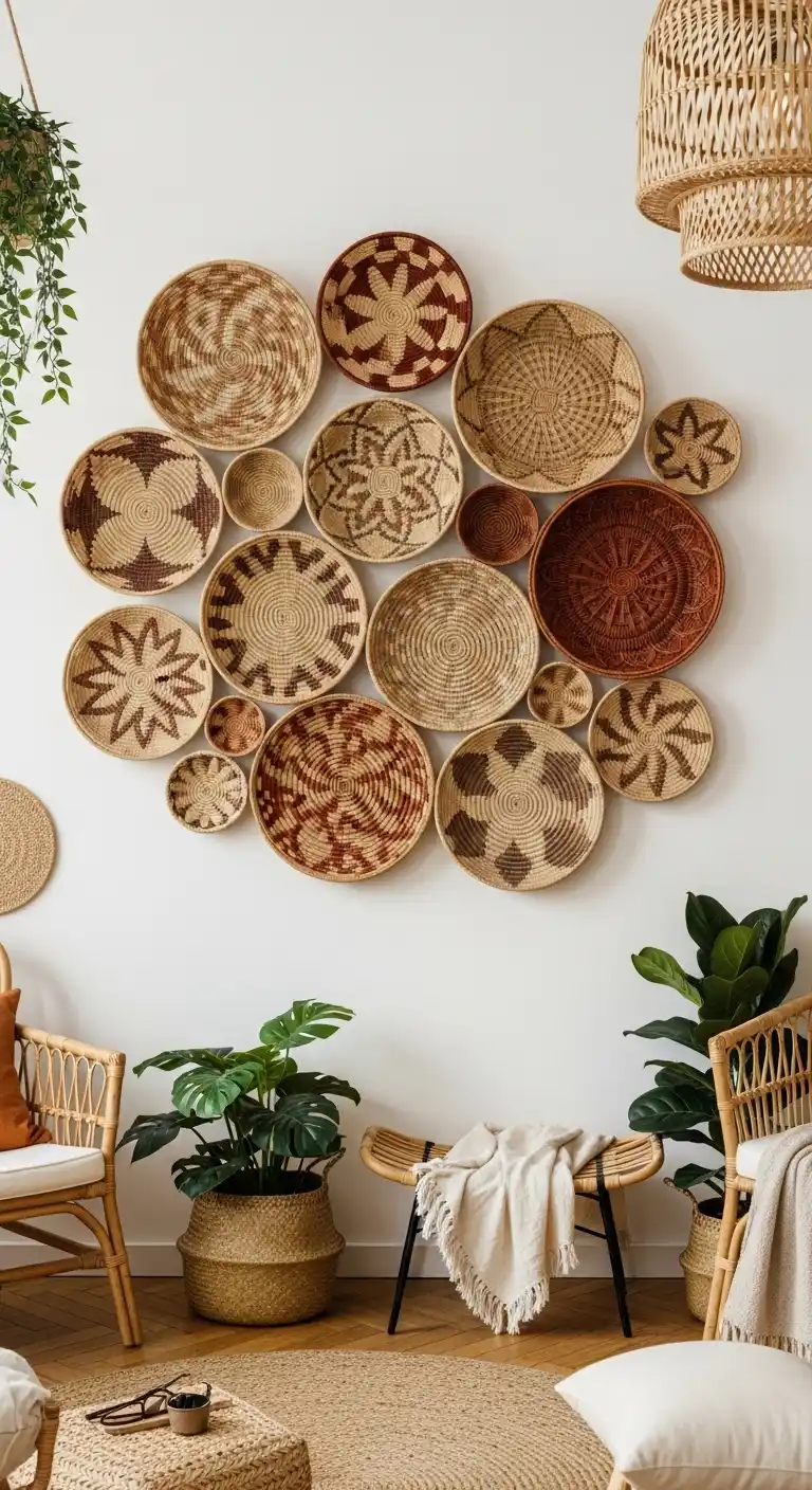 Boho Wall Decor Ideas to Warm Up Your Home: 21 Creative Styles You’ll Love 5 1. Woven Basket Wall Displays
