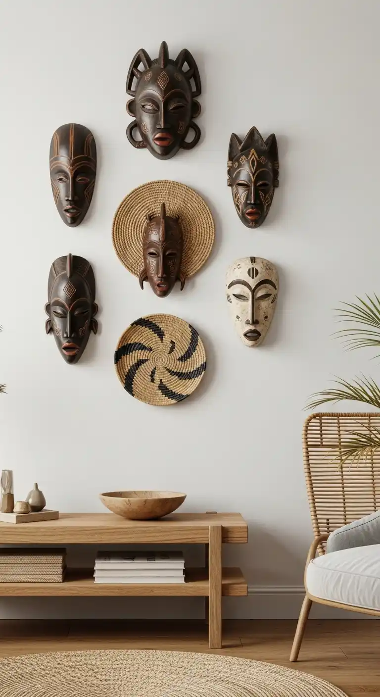 Boho Wall Decor Ideas to Warm Up Your Home: 21 Creative Styles You’ll Love 15 11. Ethnic Masks and Global Artisan Finds