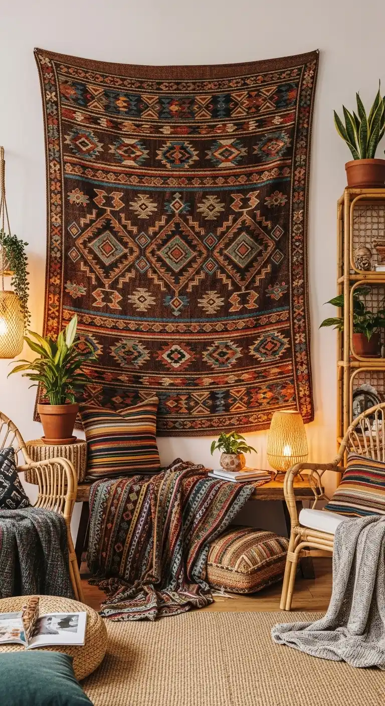 Boho Wall Decor Ideas to Warm Up Your Home: 21 Creative Styles You’ll Love 7 3. Bohemian Tapestries with Patterns