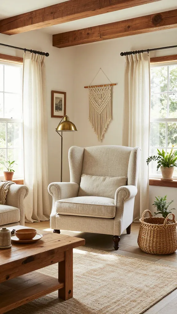 10 Easy Boho Living Room Ideas for Complete Beginners 8 7. Boho-Chic Farmhouse Mash-Up